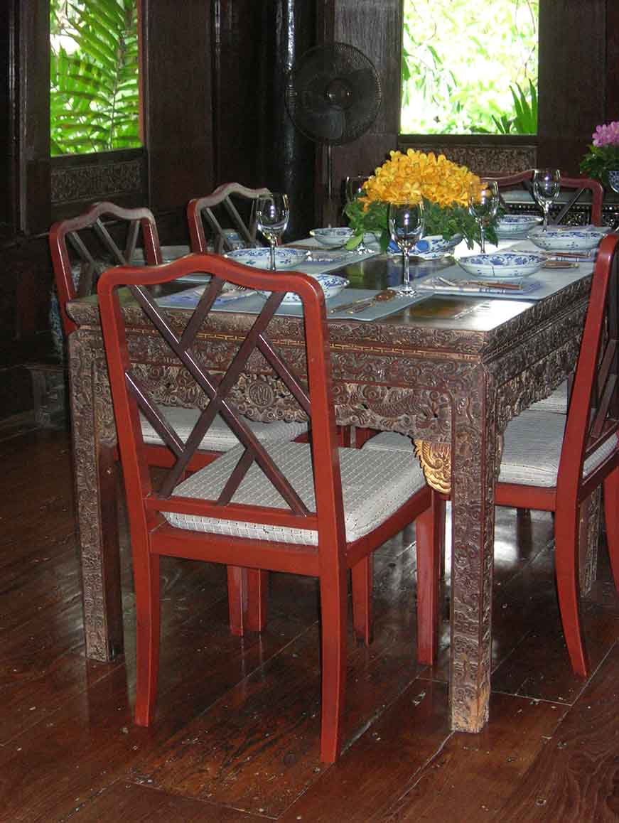 Mahjong, anyone? Two antique mahjong tables served as Jim Thompson's dining table. No wi